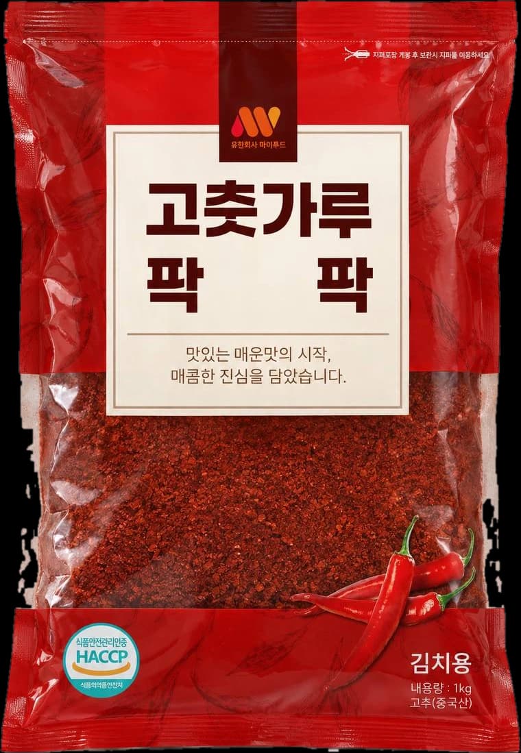 HACCP 마크가 인쇄된 고춧가루 팍팍 1kg 포장